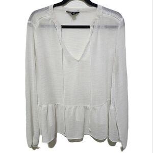 NEW LOOK MATERNITY White V-Neck Peplum Blouse Sheer Gauzey Fabric Size 14